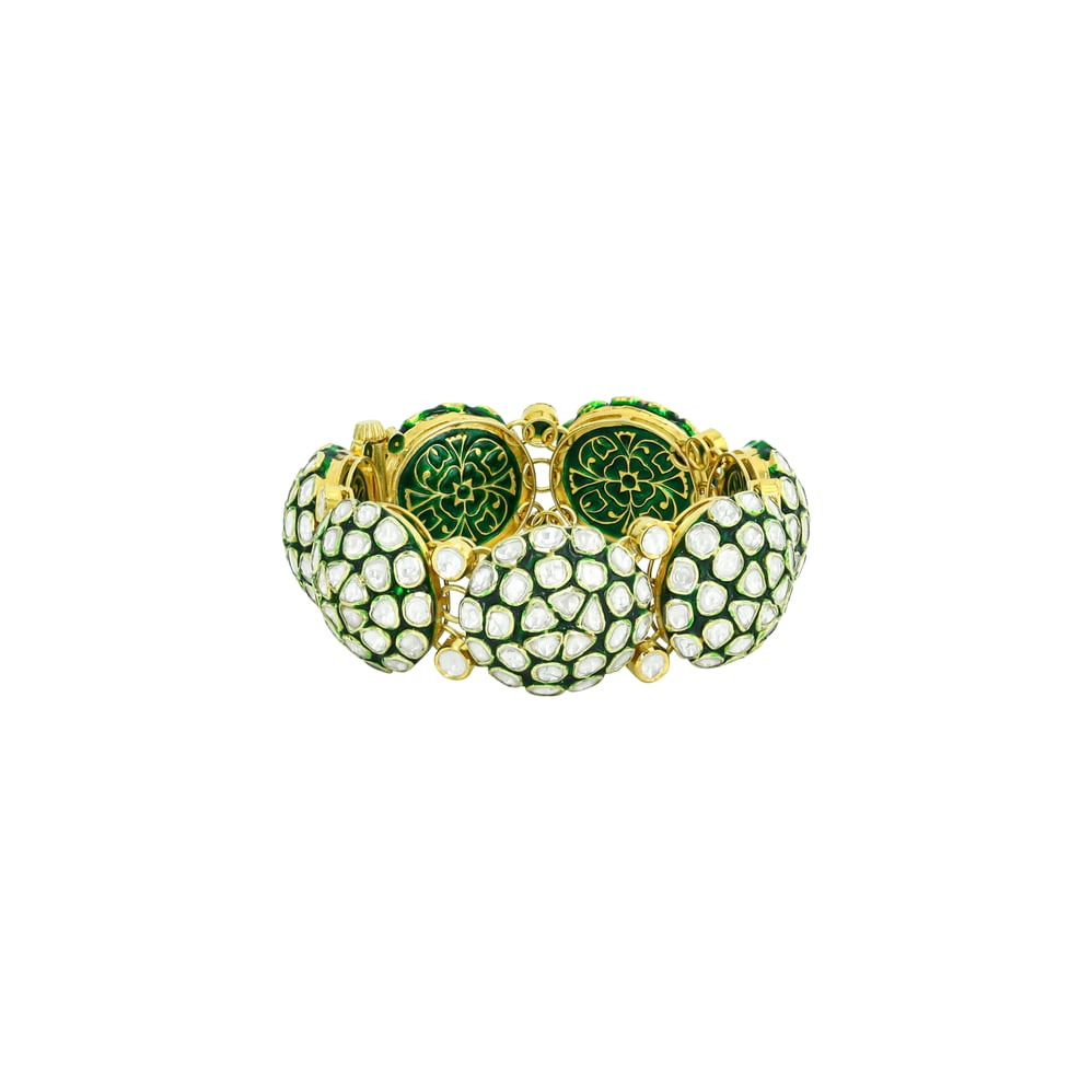 Dome Polki Cluster Bracelet with Green Enamel